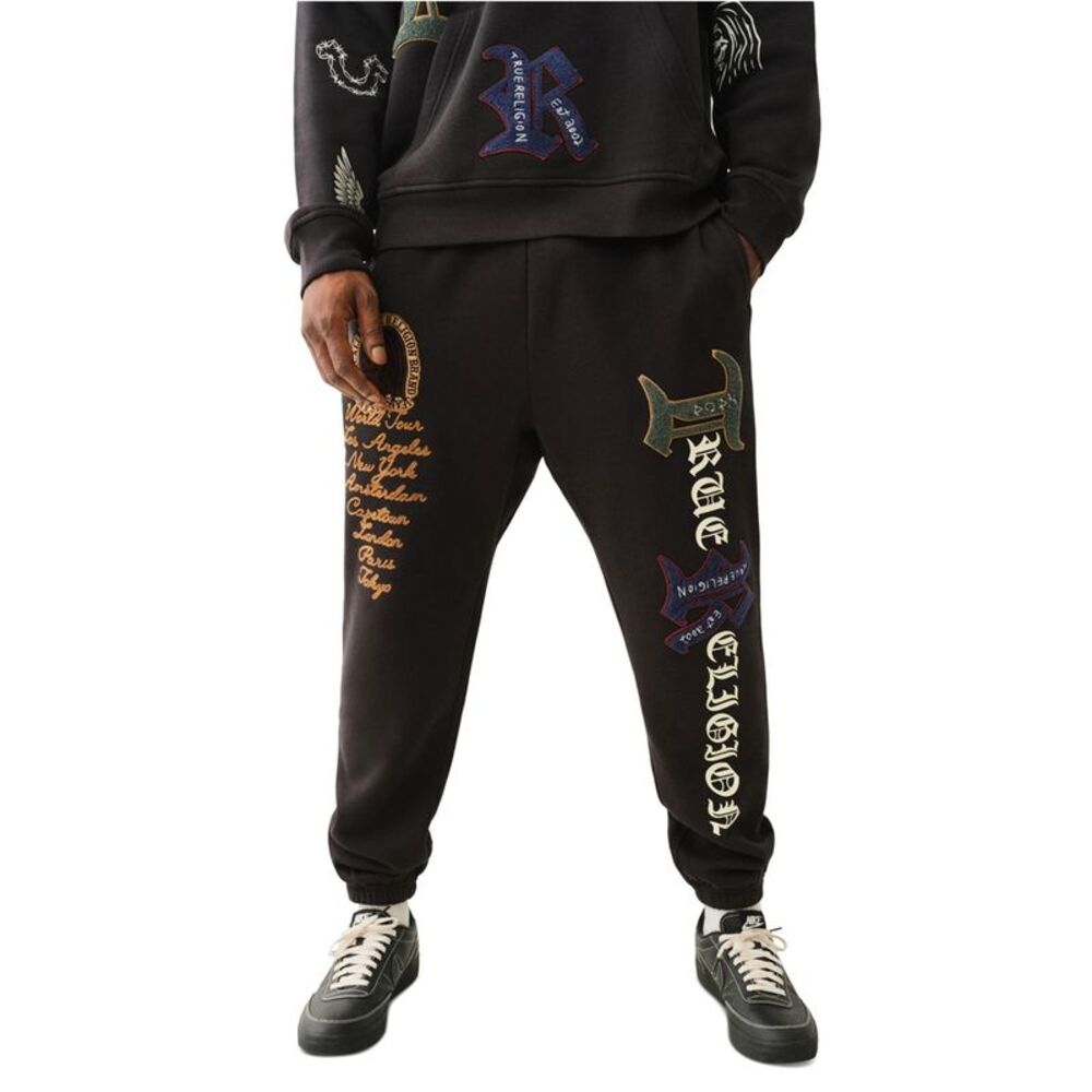 True Religion Mens Relaxed Fit Patch Tapered Jogger Casual Pants, NWT
